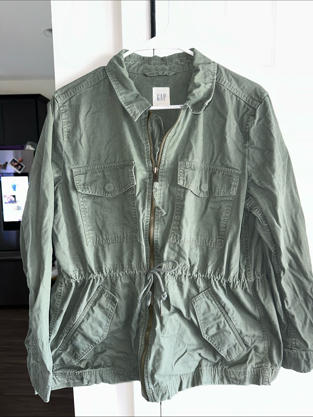 GAP Women's Sage Green Utility Jacket with Drawstring Waist